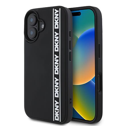 DKNY 3D Rubber Repeat Logo Line Zadní Kryt pro iPhone 16 Black DKHCP16S3DVSDLK