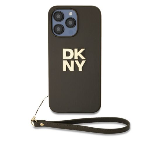 DKNY PU Leather Stack Logo Wrist Strap Zadní Kryt pro iPhone 14 Pro Brown DKHCP14LPBSWSA