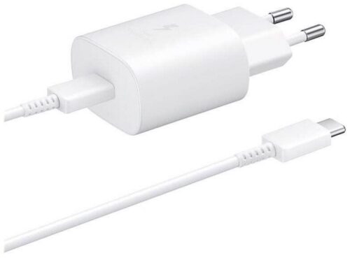 EP-TA800EWE + EP-DA705BWE Samsung 25W Cestovní nabíječka + USB-C/USB-C Datový Kabel White (OOB Bulk)