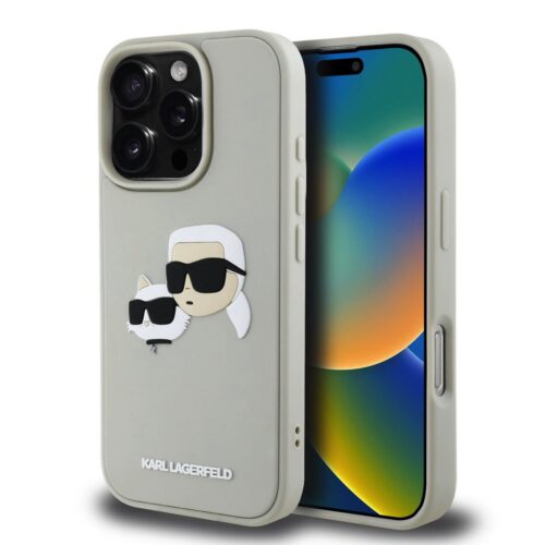 Karl Lagerfeld 3D Rubber Double Heads Zadní Kryt pro iPhone 16 Pro Max Beige KLHCP16XRBCKCHLE