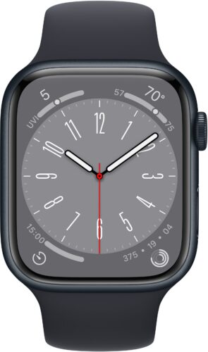 Apple Watch Series 8 45mm (Stav A) Cellular Temně inkoustový hliník s inkoustovým sportovním řemínkem MNK43CS/A