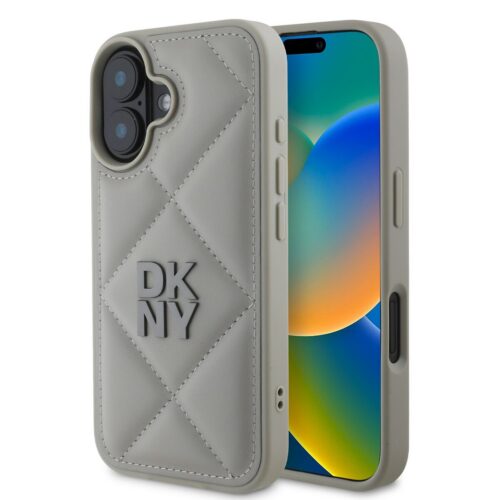 DKNY PU Leather Quilted Stack Logo Zadní Kryt pro iPhone 16 Plus Grey DKHCP16MPQDSLG
