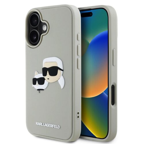 Karl Lagerfeld 3D Rubber Double Heads Zadní Kryt pro iPhone 16 Beige KLHCP16SRBCKCHLE