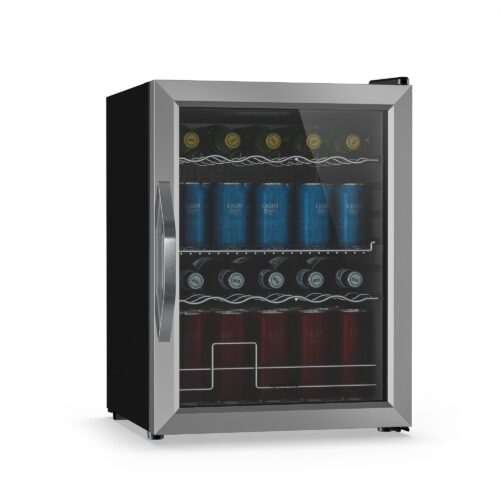 Klarstein Chladnička na nápoje Beersafe se zrcadlovými skleněnými dveřmi | 64 x 48 cm | Vnitřní LED osvětlení | Stříbrno-černá
