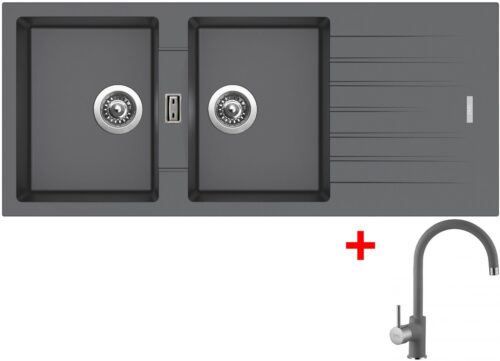 Sinks PERFECTO 1160 DUO Titanium + Vitalia GR