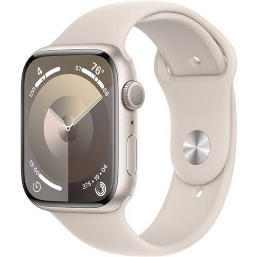 Apple Watch Series 9 45mm Cellular (Stav A-) Hvězdně bílý hliník s béžovým sportovním řemínkem MNK43CS/A