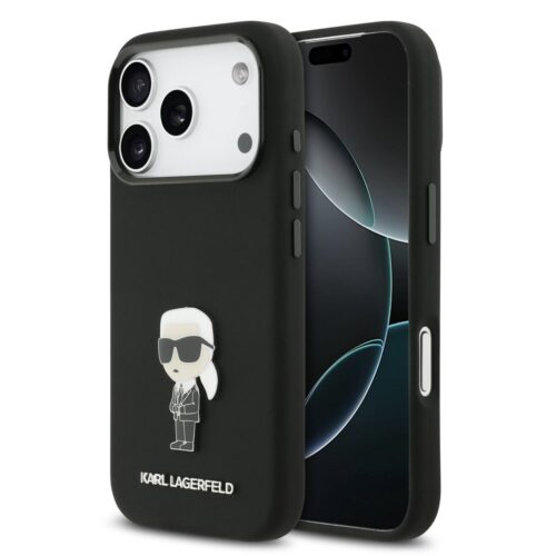 Karl Lagerfeld Liquid Silicone Metal Ikonik Zadní Kryt pro iPhone 17 Pro Black KLHCP17LSMHKNPK