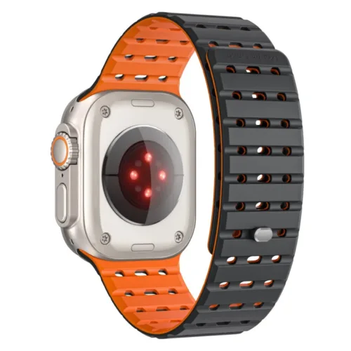 Řemínek pro Apple Watch 44/45/46/49 mm Mobile Origin Elegant Strap s magnetickým zapínáním – černo-oranžový - Obrázek 2