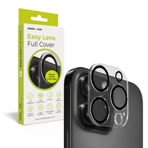 Sklo na fotoaparát pro iPhone 16 Pro / 16 Pro Max Mobile Origin Easy Lens Full Cover - průhledné