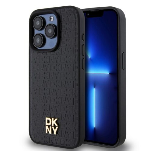 DKNY PU Leather Repeat Pattern Stack Logo Magsafe Zadní Kryt pro iPhone 15 Pro Max Black DKHMP15XPSHRPSK