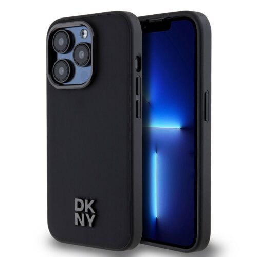 DKNY PU Leather Stack Logo Magsafe Zadní Kryt pro iPhone 15 Pro Black DKHMP15LPSMCSLK