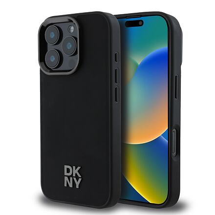 DKNY PU Leather Stack Logo Magsafe Zadní Kryt pro iPhone 16 Pro Black DKHMP16LPSMCSLK
