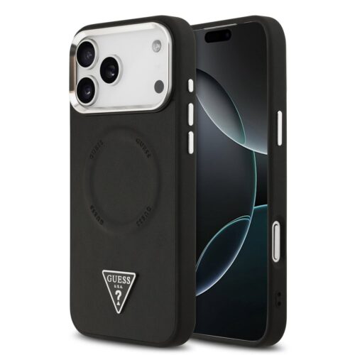 Guess PU Leather Triangle Logo MagSafe Zadní Kryt pro iPhone 17 Pro Max Black GUHMP17XPSDTSCMK