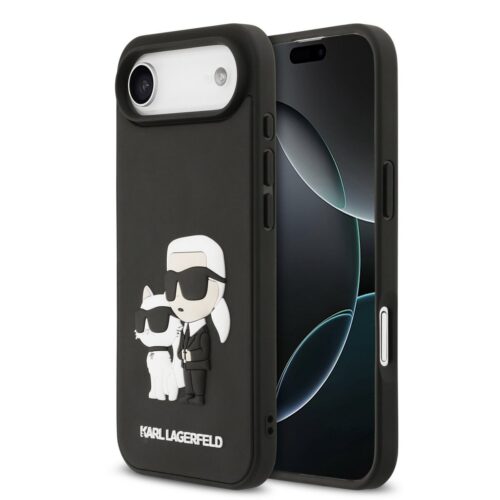 Karl Lagerfeld 3D Rubber Karl and Choupette Zadní Kryt pro iPhone Air Black KLHCP17M3DRKCNK