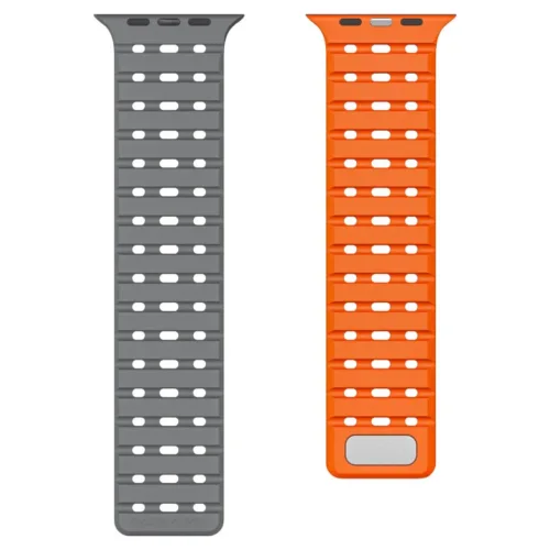 Řemínek pro Apple Watch 44/45/46/49 mm Mobile Origin Elegant Strap s magnetickým zapínáním – šedě-oranžový - Obrázek 2