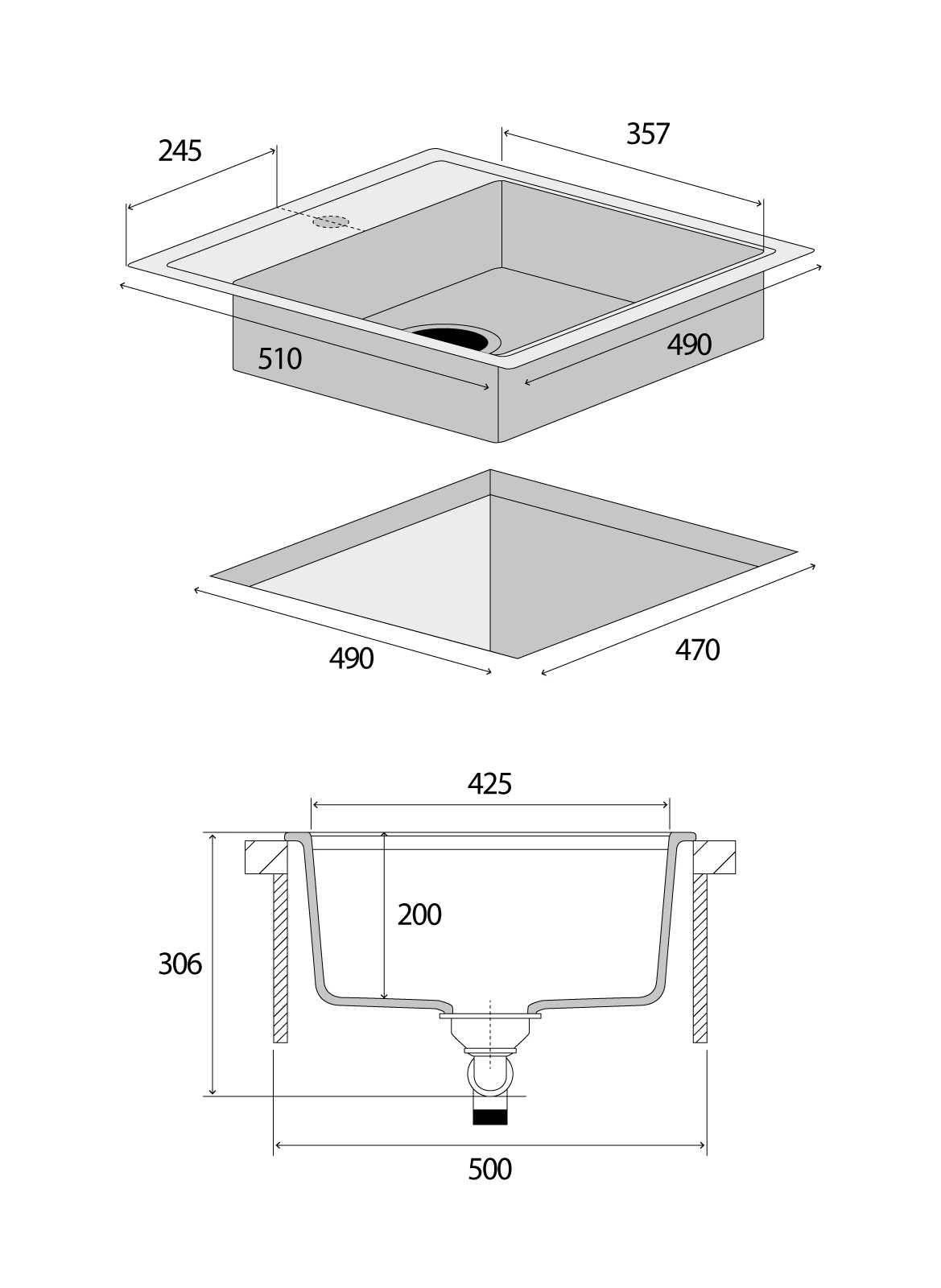 Concept Granitový dřez bez odkapu DG00C50be Cubis BÉŽOVÝ - Obrázek 2