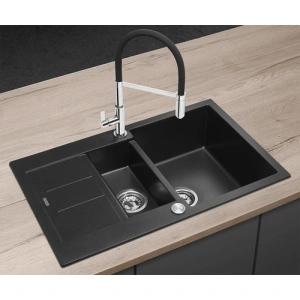 Concept Granitový dřez s vaničkou a odkapem DG205C60bc Cubis ČERNÝ
