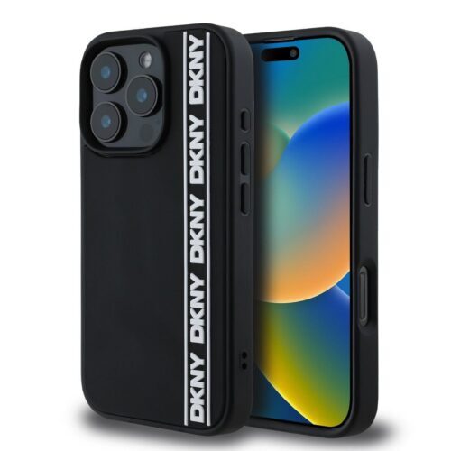 DKNY 3D Rubber Repeat Logo Line Zadní Kryt pro iPhone 16 Pro Max Black DKHCP16X3DVSDLK