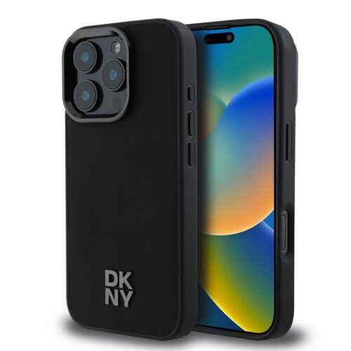 DKNY PU Leather Stack Logo Magsafe Zadní Kryt pro iPhone 16 Pro Max Black DKHMP16XPSMCSLK