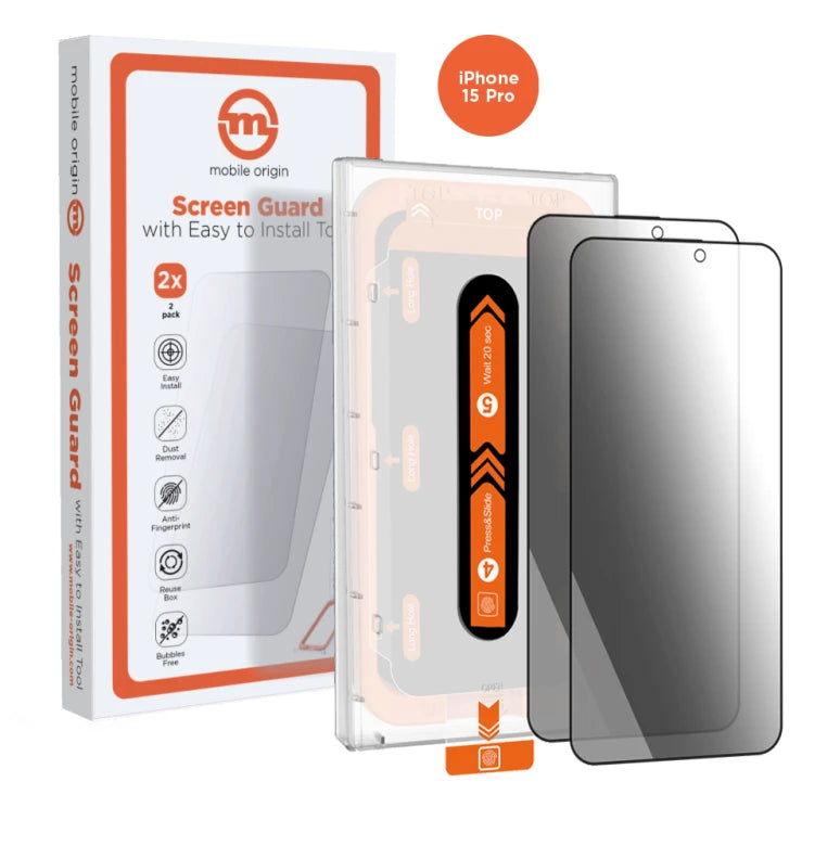 Ochranné sklo pro iPhone 15 Pro Mobile Origin Privacy Screen Guard s aplikátorem - 2 ks