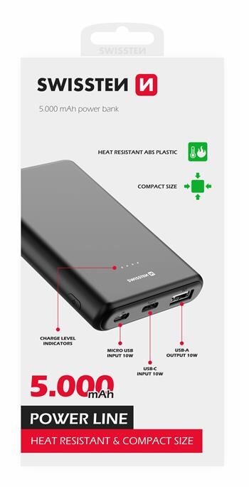 SWISSTEN POWER LINE POWER BANK 5000 mAh 10W BLACK 22013910