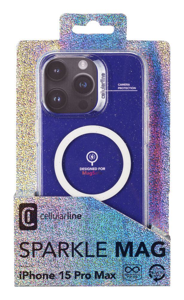 Třpytivý zadní kryt Cellularline Sparkle Mag s podporou Magsafe pro Apple iPhone 15 Pro Max