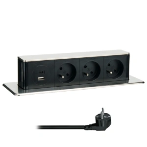 3z + USB A+C 20W PD výsuvný blok zásuvek 2m nerez ocel Solight PP126C-PD20