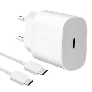 EP-TA800EWE + EP-DG980BWE Samsung 25W Cestovní nabíječka + USB-C/USB-C Datový Kabel White (OOB Bulk) 57983119297