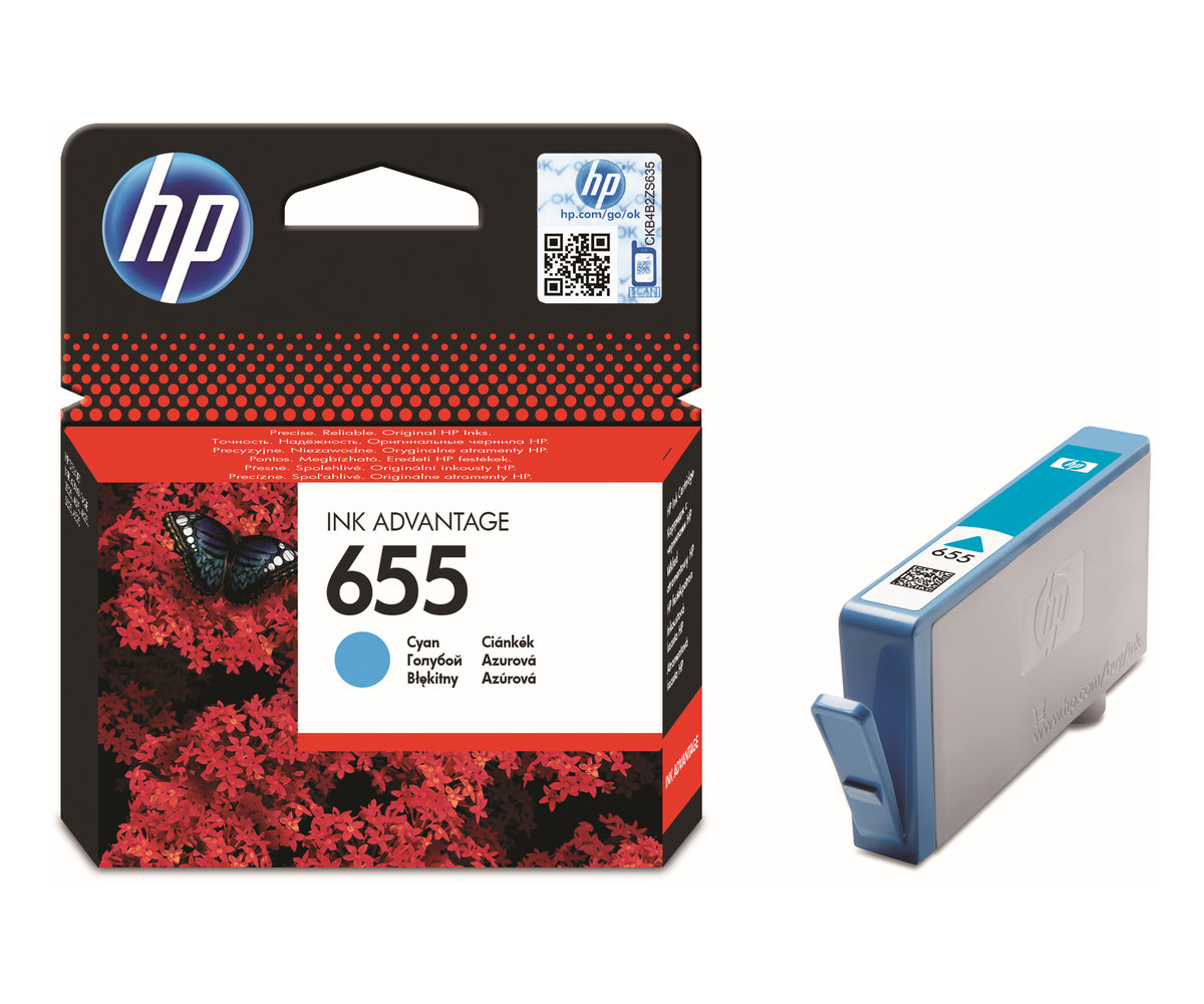 Inkoustová kazeta HP 655 azurová (CZ110AE#BHK)
