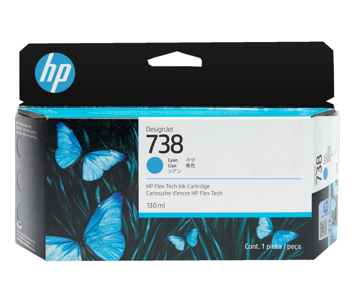 Inkoustová kazeta HP 738 azurová (130 ml) (498N5A)