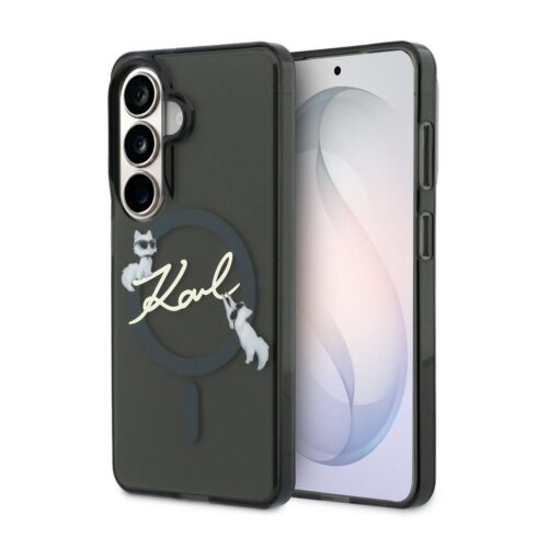 Karl Lagerfeld IML Choupette Karl Script Logo Magnetic Zadní Kryt pro Samsung Galaxy S26 Black KLHMS26S5HKSCAK