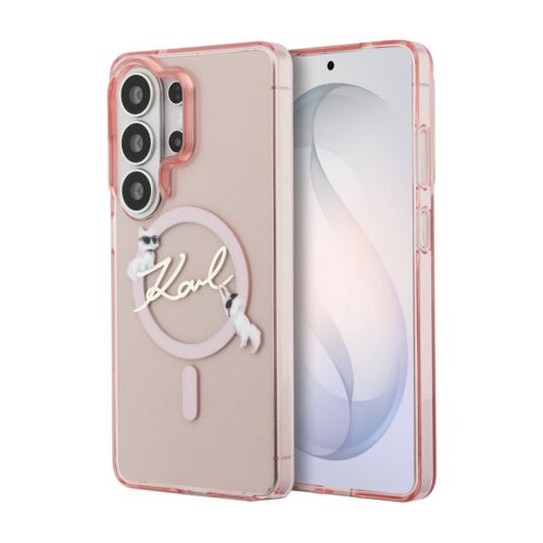 Karl Lagerfeld IML Choupette Karl Script Logo Magnetic Zadní Kryt pro Samsung Galaxy S26 Ultra Pink KLHMS26L5HKSCAP