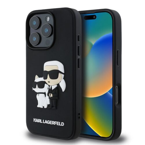 Karl Lagerfeld PU Saffiano Karl and Choupette Zadní Kryt pro iPhone 16 Pro Max Black KLHCP16XSANKCPK