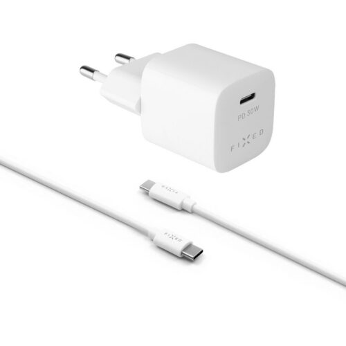 Set síťové nabíječky FIXED Mini s USB-C výstupem a USB-C/USB-C kabelu
