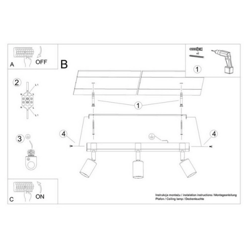 Stropní svítidlo SOLLUX ZUCA 3 černé E27 3x15W bez žárovky SL.1297 - Obrázek 2