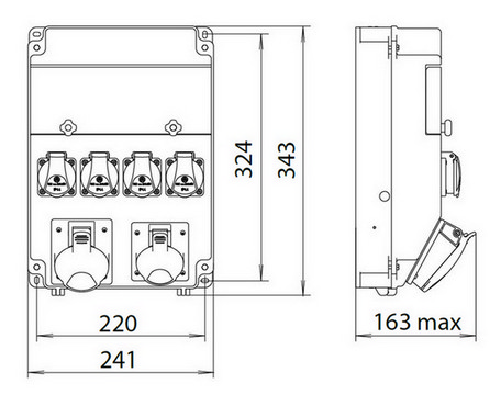 Zásuvková skříň ETI EDS11 RCD 4/1 32 B IP54 4x230V 1x400V/32A/5p 001105458 - Obrázek 2