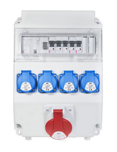 Zásuvková skříň ETI EDS11 RCD 4/1 32 B IP54 4x230V 1x400V/32A/5p 001105458